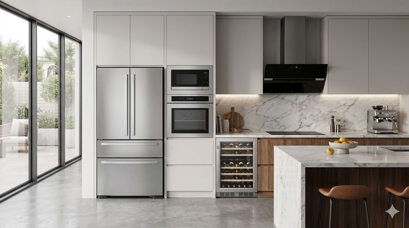 Cozinha sofisticada equipada com eletrodomésticos